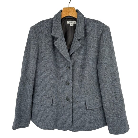 Pendleton Plus Women's Blazer size16W Gray blue Wool Two-Button Jacket - Picture 1 of 9